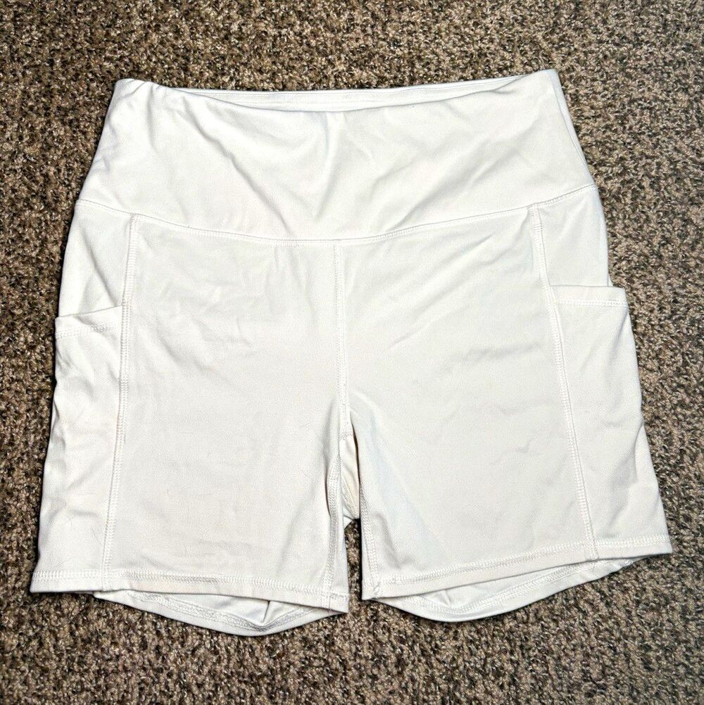 White Biker Shorts with Side Pockets